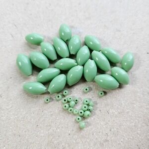 Vintage Jadeite Green Glass Bead Oval Tiny Round Spacer Beads Lot Loose Repairs